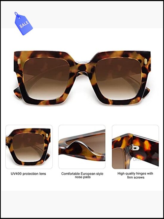 Vintage Oversized Square Sunglasses UV400 Protection Retro Style